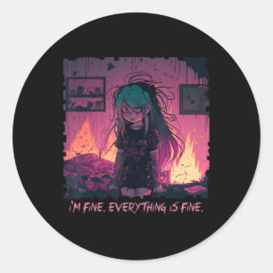 Pastel Goth Menhera I'm Fine Sad Anime Girl Creepy Runder Aufkleber