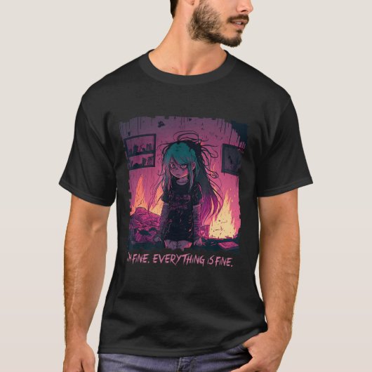 Pastel Goth Menhera I'm Fine Sad Anime Girl Creepy T-Shirt (Vorderseite)