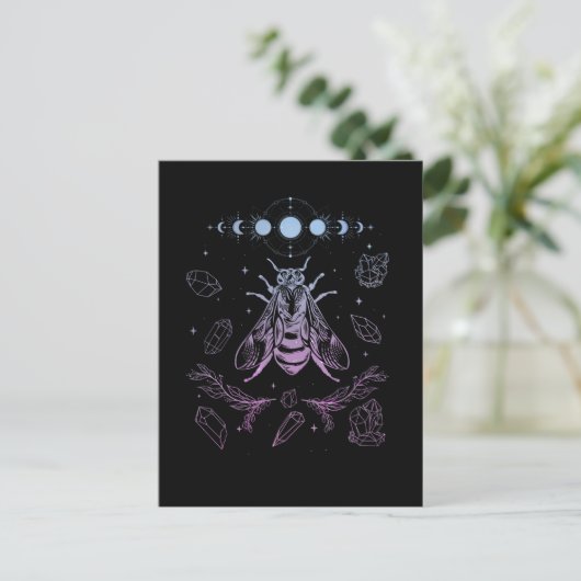 Pastel Goth Moon Insect Gothic Wicca Crescent Bien Postkarte (Stehend Vorderseite)