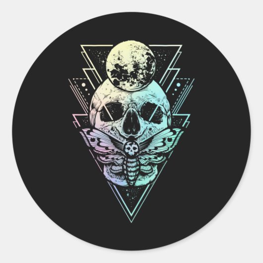 Pastel Goth Moon Skull Gothic Wicca Crescent Moth Runder Aufkleber (Vorderseite)