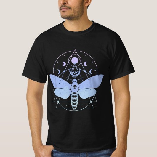 Pastel Goth Moth Moon Wiccan Crescent Skull  T-Shirt (Vorderseite)