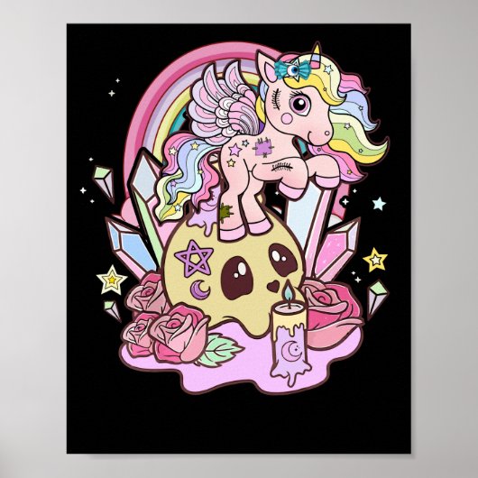 Pastel Goth Niedlich Creepy Unicorn Gothic Kawaii Poster (Vorne)