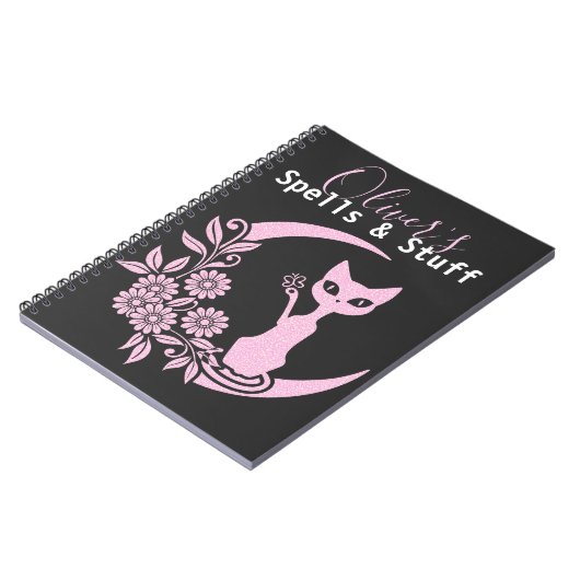 Pastel Goth Pink Crescent Moon Kitty Cat Zauber Notizblock (Linke Seite)