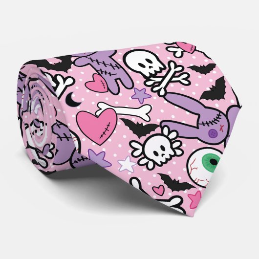 Pastel Goth Rockabilly Spooky Bunny Krawatte (Gerollt)