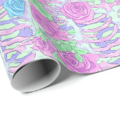Pastel Goth Rose & Rib Käfig Skelett Geschenkpapier (Rolleneckpunkt)