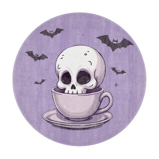Pastel-Goth-Schädel in Teetasse Schneidebrett (Vorderseite)