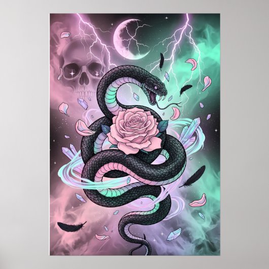 Pastel-Goth-Schlange & Rose Poster (Vorne)