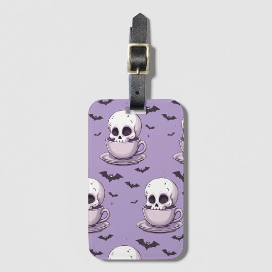 Pastel Goth Skull in Teacup Gepäckanhänger (Vorderseite Vertikal)