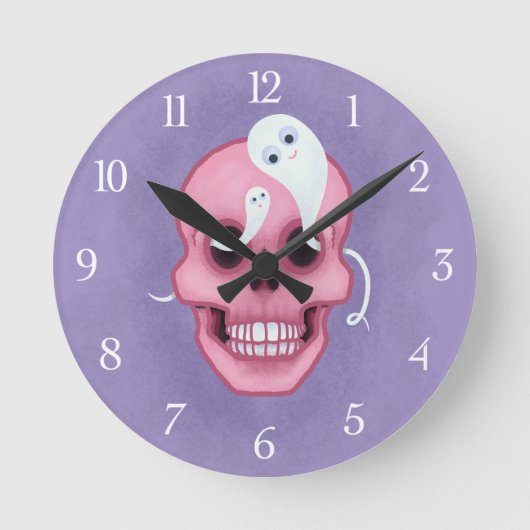 Pastel Goth Skull Sporoky niedlich Runde Wanduhr (Vorderseite)