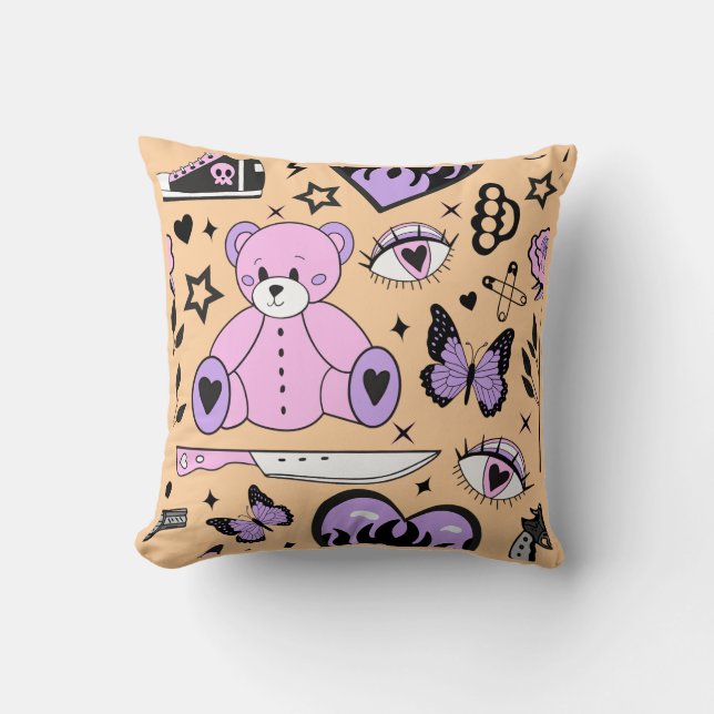 "Pastel-Goth-Teddybär Kissen (Vorderseite)