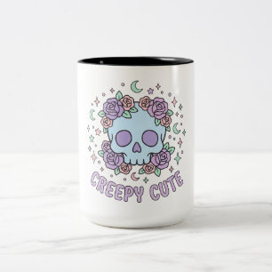 Pastel-Goth-Totenkopf-Blumen-Creepy-Cute-Ästhetik- Zweifarbige Tasse