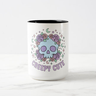 Pastel-Goth-Totenkopf-Blumen-Creepy-Cute-Ästhetik- Zweifarbige Tasse