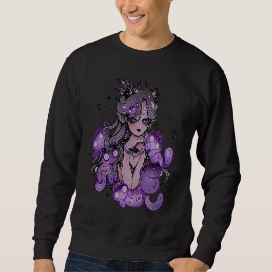 Pastel-Goth-Vampir-Mädchen mit Katzen Emo-Punk Sweatshirt (Vorderseite)