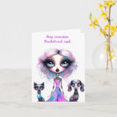 Pastel Gothic Girl mit Dackel- und Katzen-Karte Karte (Gelbe Blume)