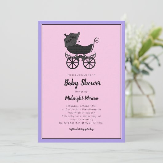 Pastel Gothic Stroller Bat Babydusche Einladung (Stehend Vorderseite)