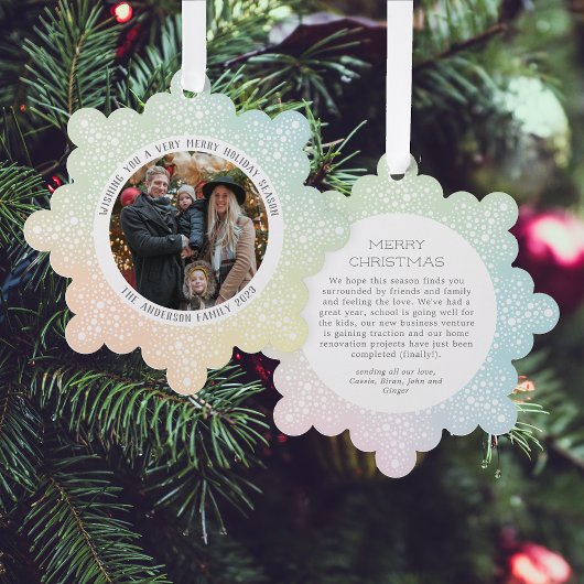 Pastel Gradient Blizzard Dots Snowy Foto Holiday Ornament Karte