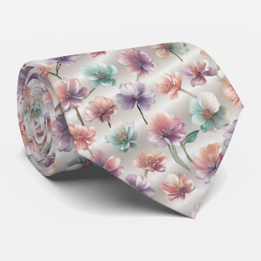 Pastel Gradient Floral Pattern Krawatte (Gerollt)