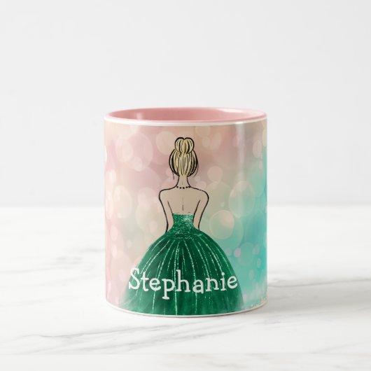 Pastel Gradient Glitzer Rainbow Bokeh Zweifarbige Tasse (Mittel)