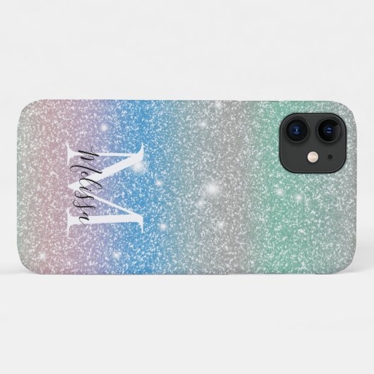 Pastel Gradient Glitzer Sparkle Monogram Name Case-Mate iPhone Hülle (Rückseite (Horizontal))