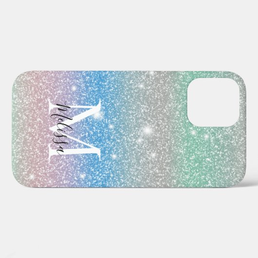 Pastel Gradient Glitzer Sparkle Monogram Name Case-Mate iPhone Hülle (Rückseite (Horizontal))