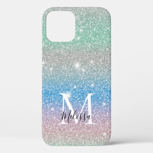 Pastel Gradient Glitzer Sparkle Monogram Name Case-Mate iPhone Hülle (Rückseite)