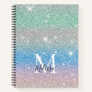 Pastel Gradient Glitzer Sparkle Monogram Notizblock