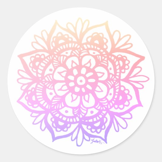 Pastel Gradient Mandala Blume Runder Aufkleber (Vorderseite)