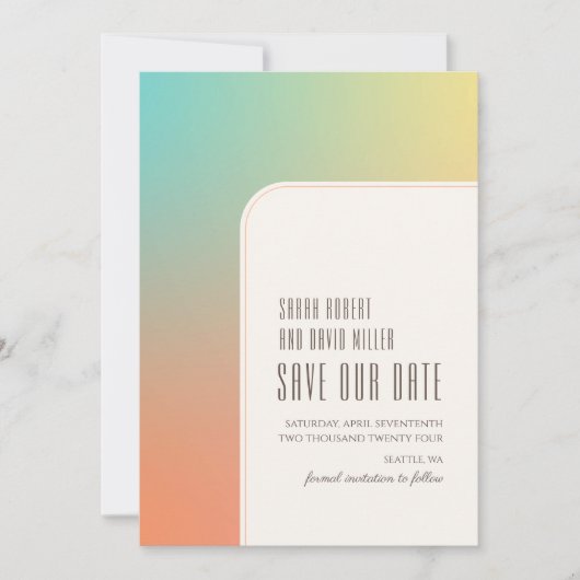 Pastel Gradient Retro Chic Pink Save The Date (Vorderseite)