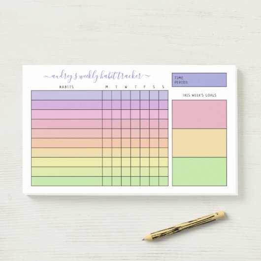 Pastel Gradient Weekly Habit Tracker Post-it Klebezettel (Auf Schreibtisch)