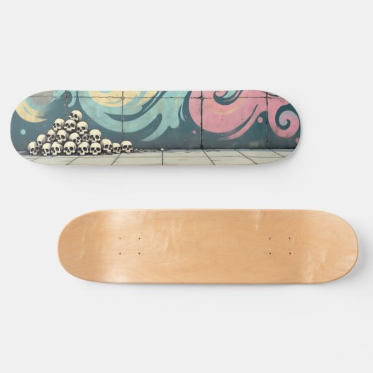 Pastel Graffiti Skull Pile Skateboard Skate Deck (Horizontal)