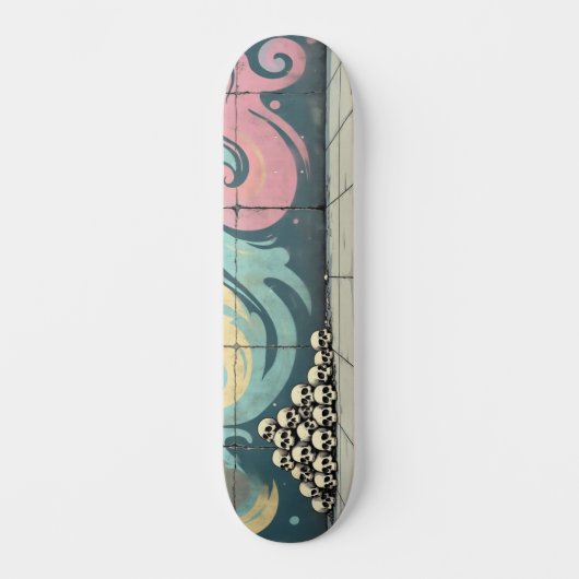Pastel Graffiti Skull Pile Skateboard Skate Deck (Vorderseite)