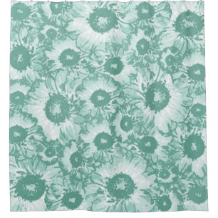 Pastel Grau Aquamarin grünes Blumenmuster Duschvorhang