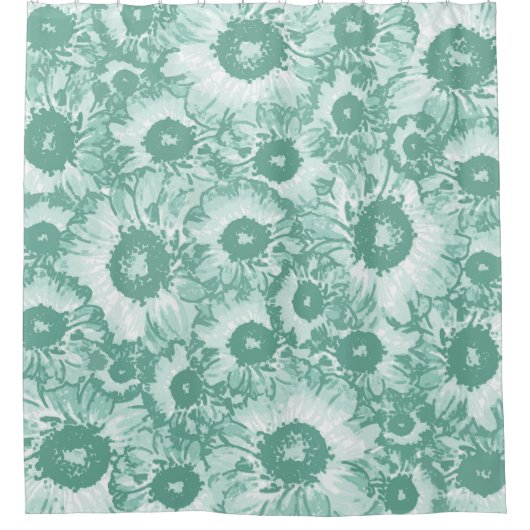 Pastel Grau Aquamarin grünes Blumenmuster Duschvorhang (Vorderseite)