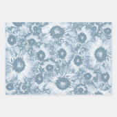 Pastel Grau Aquamarin grünes Blumenmuster Geschenkpapier Set (Vorderseite 3)
