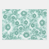 Pastel Grau Aquamarin grünes Blumenmuster Geschenkpapier Set (Vorderseite 2)