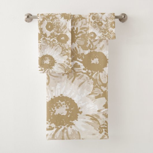 Pastel Grau Light Brown Floral Pattern Badhandtuch Set (Insitu)