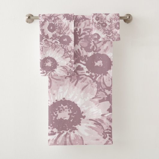Pastel Grau Rose Rosa Blumenmuster Badhandtuch Set (Insitu)