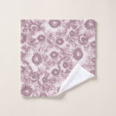 Pastel Grau Rose Rosa Blumenmuster Badhandtuch Set (Waschlappen)