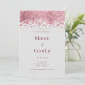Pastel graue Rose Gold silber Glitzer Hochzeit Einladung (Stehend Vorderseite)