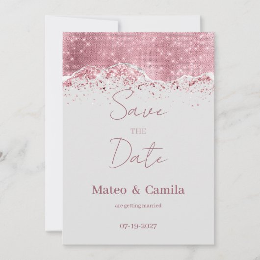 Pastel graue Rose Gold silber Glitzer Save the Dat Einladung (Vorderseite)