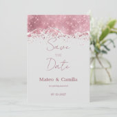 Pastel graue Rose Gold silber Glitzer Save the Dat Einladung (Stehend Vorderseite)