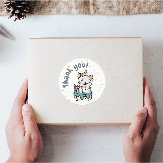 Pastel Gray Blue Baby Dragon Danke Stickers Etiketten