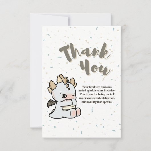 Pastel Gray Blue Niedlich Baby Dragon Dankeskarte (Vorderseite)