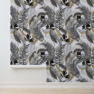 Pastel Gray Gold Tropical Palm Blätter Titan White Tapete