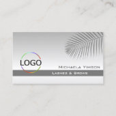 Pastel Gray Gradient Palm Leaf Logo und Foto Visitenkarte (Vorderseite)
