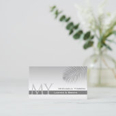 Pastel Gray Gradient Palm Leaf Monogramm einfach Visitenkarte (Stehend Vorderseite)