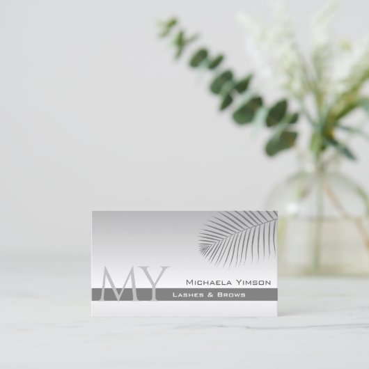 Pastel Gray Gradient Palm Leaf Monogramm einfach Visitenkarte (Stehend Vorderseite)