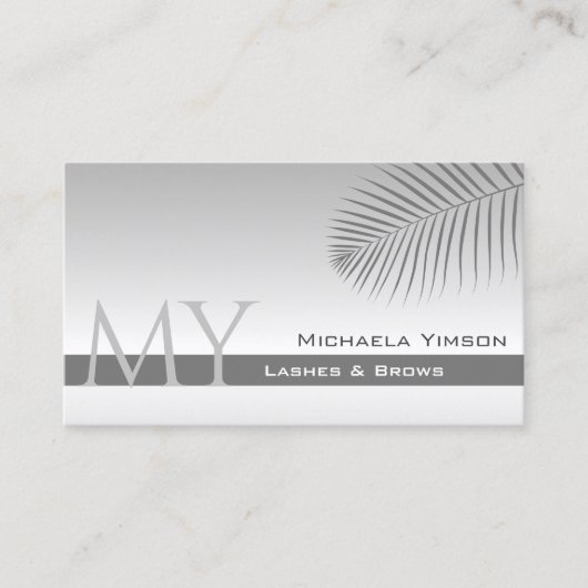 Pastel Gray Gradient Palm Leaf Monogramm einfach Visitenkarte (Vorderseite)