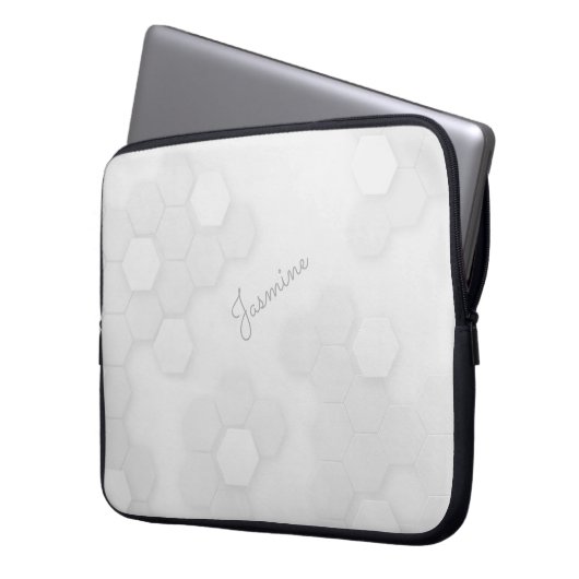 Pastel Gray Hexagonal Muster mit Individuelle Name Laptopschutzhülle (Vorderseite Links)