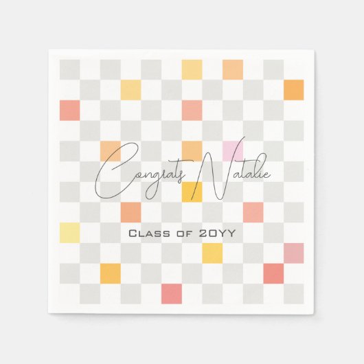 Pastel & Gray Karos Ästhetische Graduierungsparty Serviette (Vorderseite)